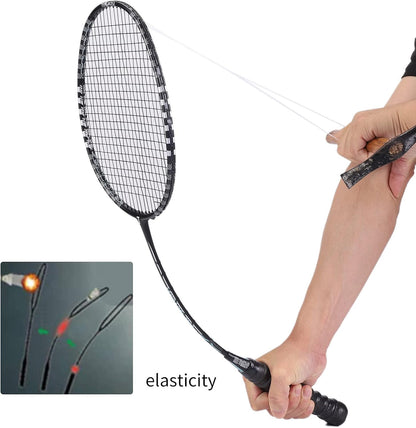 Professional Badminton Rackets Set of 4 Sports Outdoor Backyard or Indoor Badminton Game Set with Shuttlecocks- Includes 4 Black Rackets, 12 Duck Feather Badminton Shuttlecocks