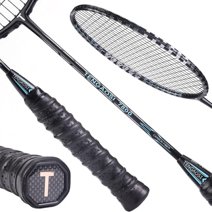 Professional Badminton Rackets Set of 4 Sports Outdoor Backyard or Indoor Badminton Game Set with Shuttlecocks- Includes 4 Black Rackets, 12 Duck Feather Badminton Shuttlecocks