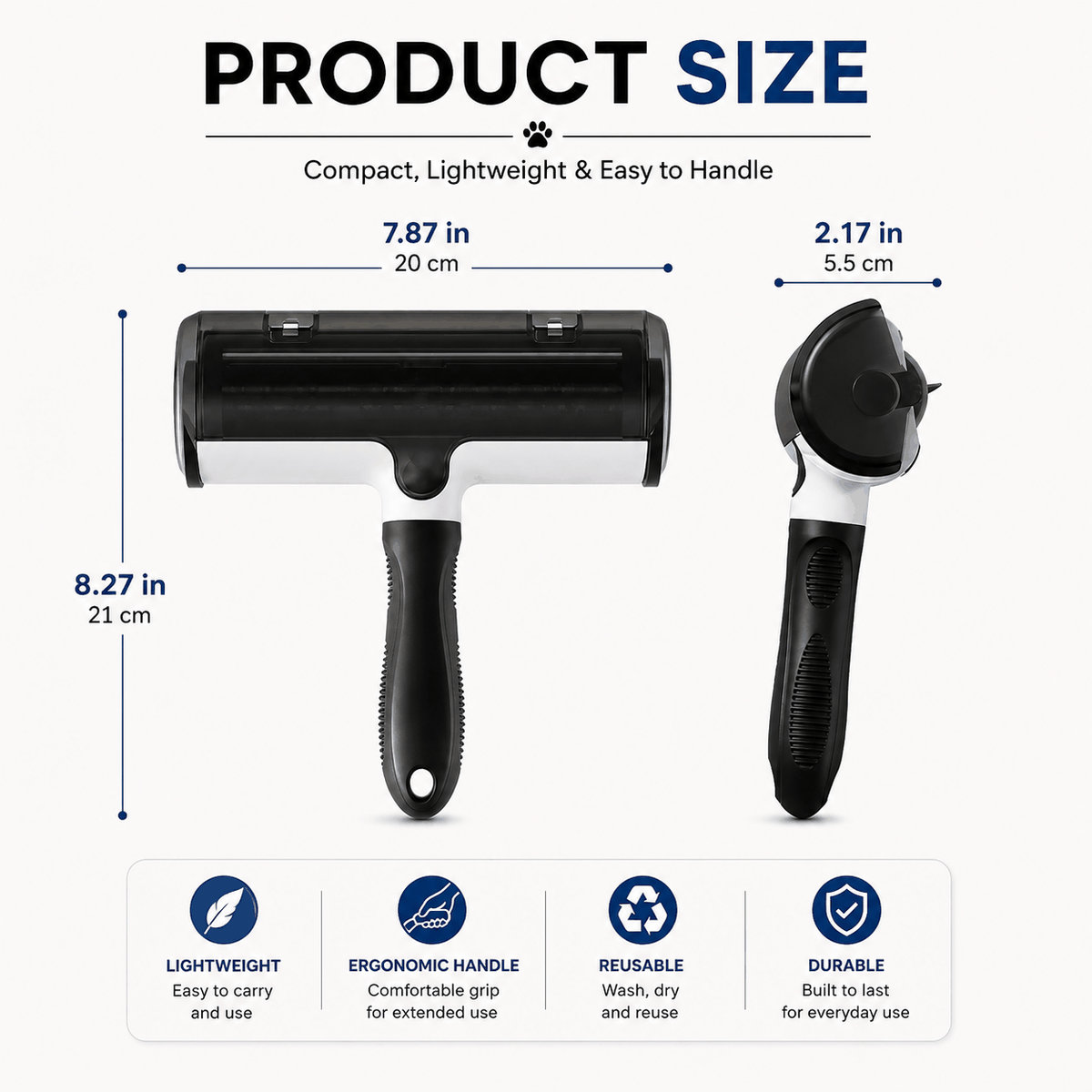 Reusable Washable Pet Hair Remover Roller for Dogs & Cats