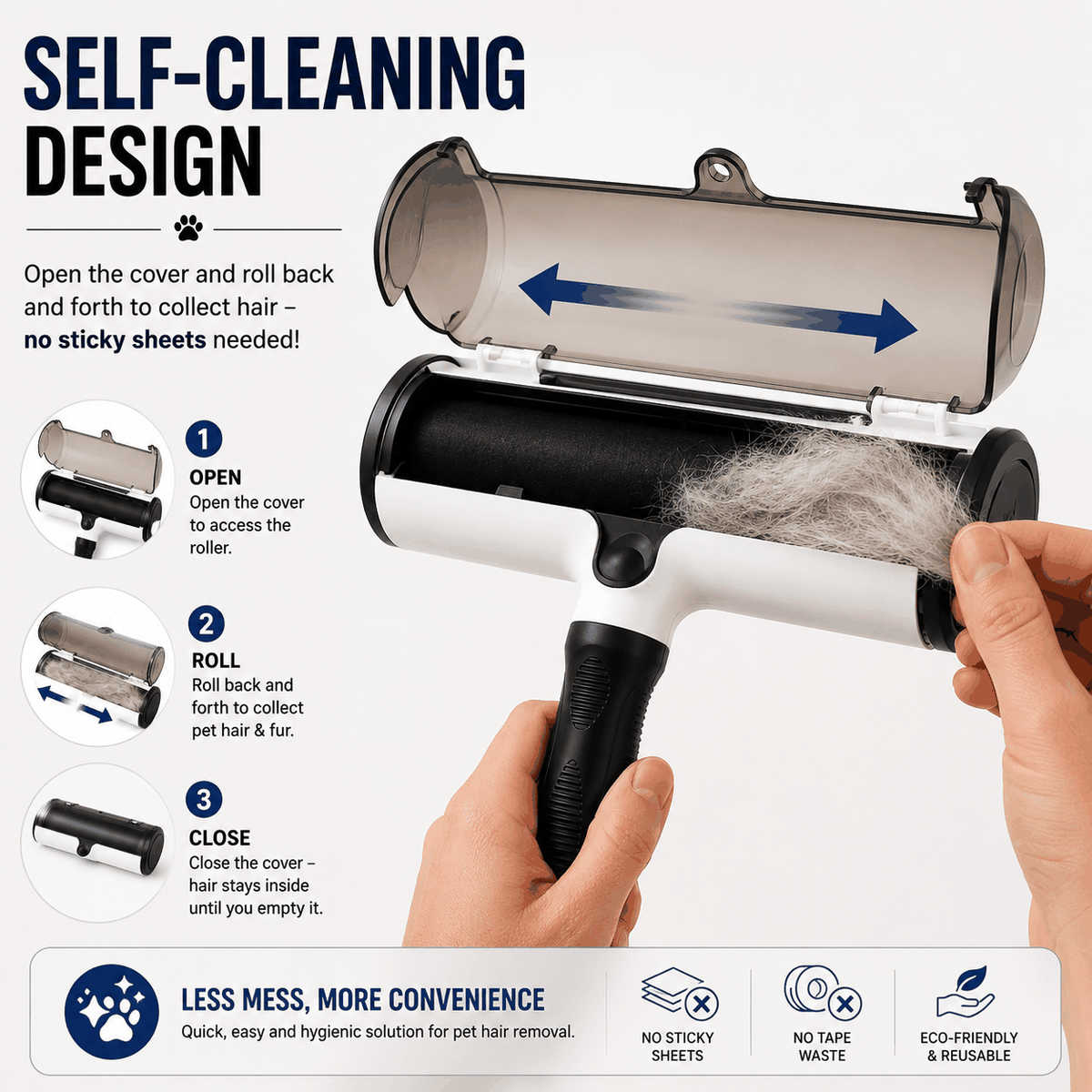 Reusable Washable Pet Hair Remover Roller for Dogs & Cats