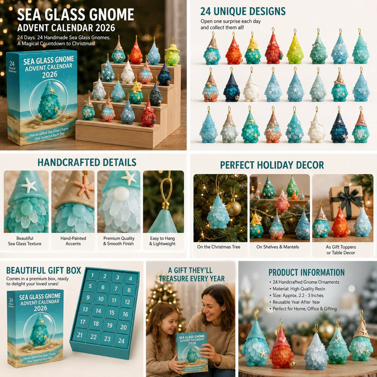 Sea Glass Gnome Advent Calendar 2026 – Coastal Holiday Decor